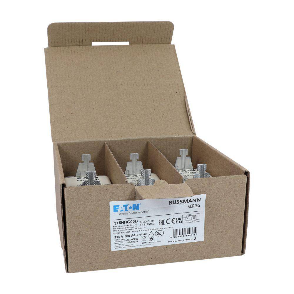 Edison 315NHG03B Fuse Link With Metal Gripping Lug, 500 VAC, 315 A
