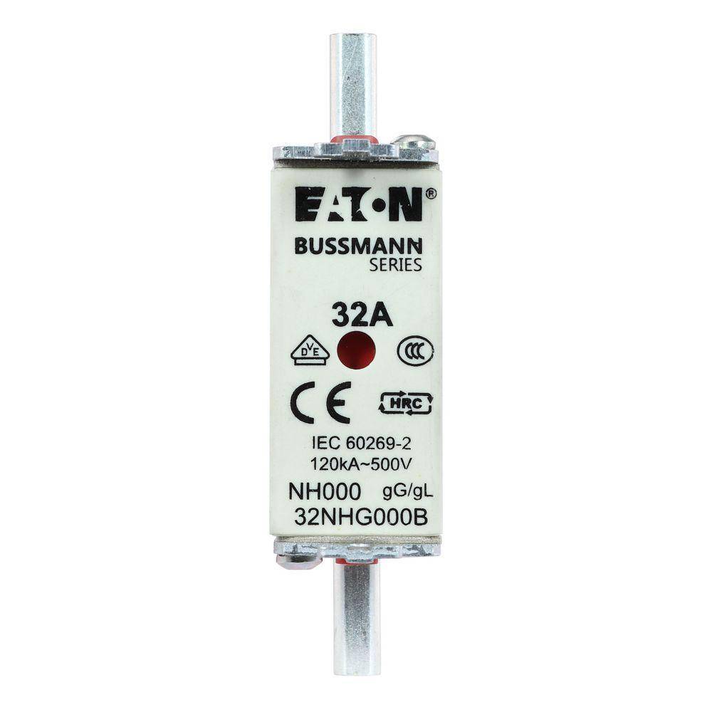 Edison Bussmann 32NHG000B Size 000 Dual Indicator NH Fuse Link, 500 V, 32 A, For Use With Bussmann NH Size Photovoltaic Fuse, Class C gG/gL Fuse, Ceramic