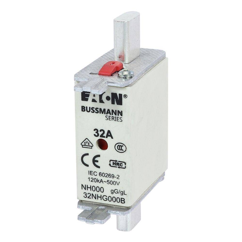 Edison Bussmann 32NHG000B Size 000 Dual Indicator NH Fuse Link, 500 V, 32 A, For Use With Bussmann NH Size Photovoltaic Fuse, Class C gG/gL Fuse, Ceramic