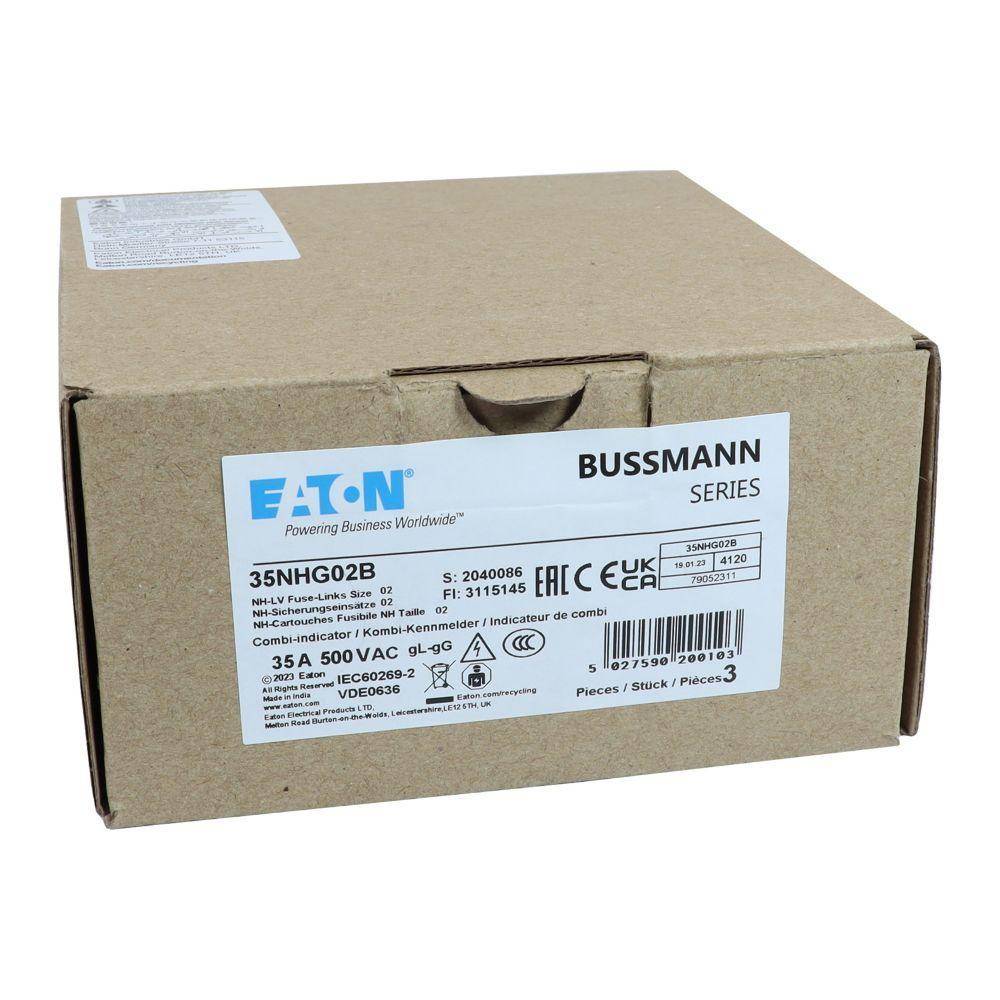 Edison 35NHG02B Fuse Link With Metal Gripping Lug, 500 VAC, 35 A