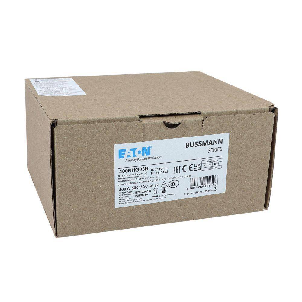 Edison 400NHG03B Fuse Link With Metal Gripping Lug, 500 VAC, 400 A