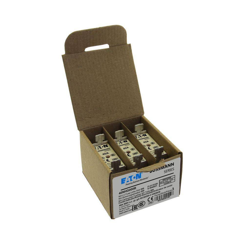 Edison Bussmann 40NHG000B Size 000 Dual Indicator NH Fuse Link, 500 V, 40 A, For Use With Bussmann NH Size Photovoltaic Fuse, Class C gG/gL Fuse, Ceramic