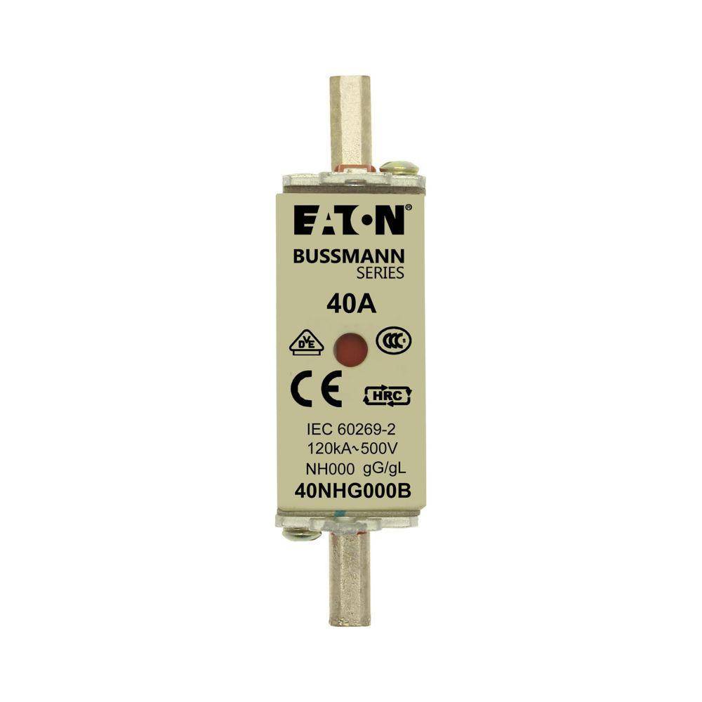 Edison Bussmann 40NHG000B Size 000 Dual Indicator NH Fuse Link, 500 V, 40 A, For Use With Bussmann NH Size Photovoltaic Fuse, Class C gG/gL Fuse, Ceramic