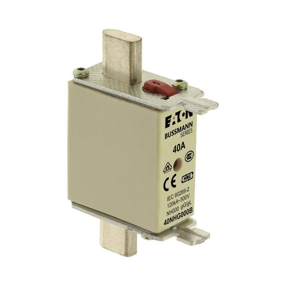 Edison Bussmann 40NHG000B Size 000 Dual Indicator NH Fuse Link, 500 V, 40 A, For Use With Bussmann NH Size Photovoltaic Fuse, Class C gG/gL Fuse, Ceramic