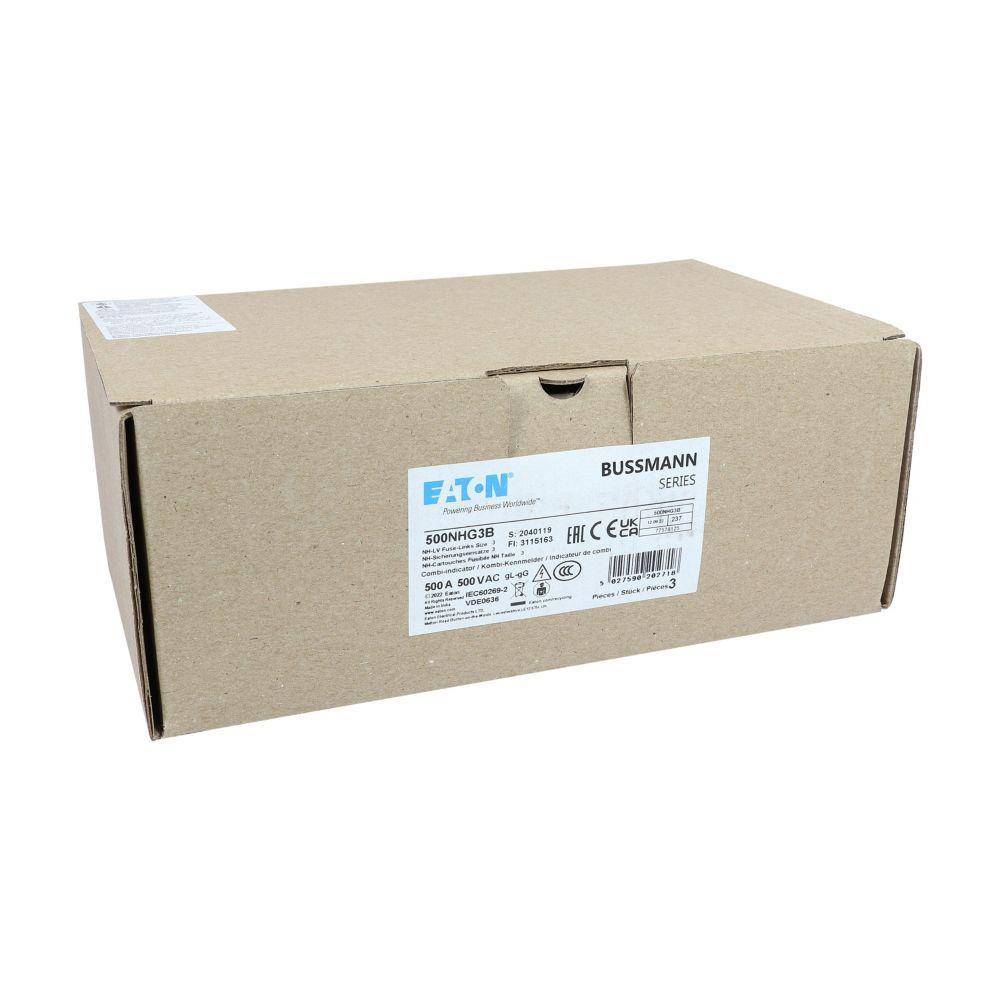 Edison 500NHG3B Fuse Link With Metal Gripping Lug, 500 VAC, 500 A