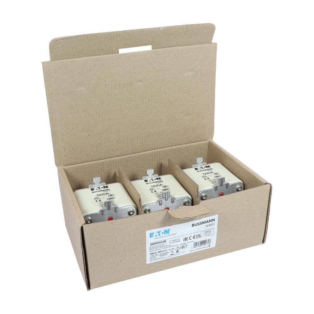 Edison 500NHG3B Fuse Link With Metal Gripping Lug, 500 VAC, 500 A