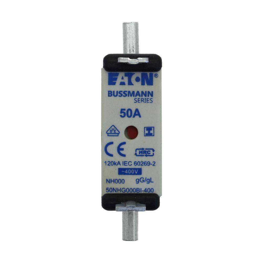 Bussmann 50NHG000BI-400 Size 000 Dual Indicator Low Voltage NH Fuse Link, 400 V, 50 A, For Use With Class C gG/gL Fuse, Ceramic