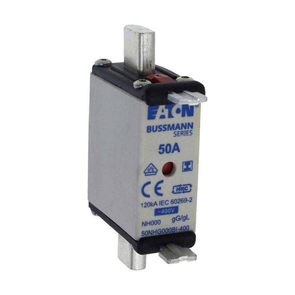 Bussmann 50NHG000BI-400 Size 000 Dual Indicator Low Voltage NH Fuse Link, 400 V, 50 A, For Use With Class C gG/gL Fuse, Ceramic