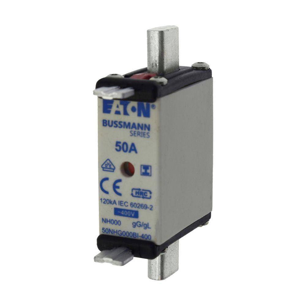 Bussmann 50NHG000BI-400 Size 000 Dual Indicator Low Voltage NH Fuse Link, 400 V, 50 A, For Use With Class C gG/gL Fuse, Ceramic