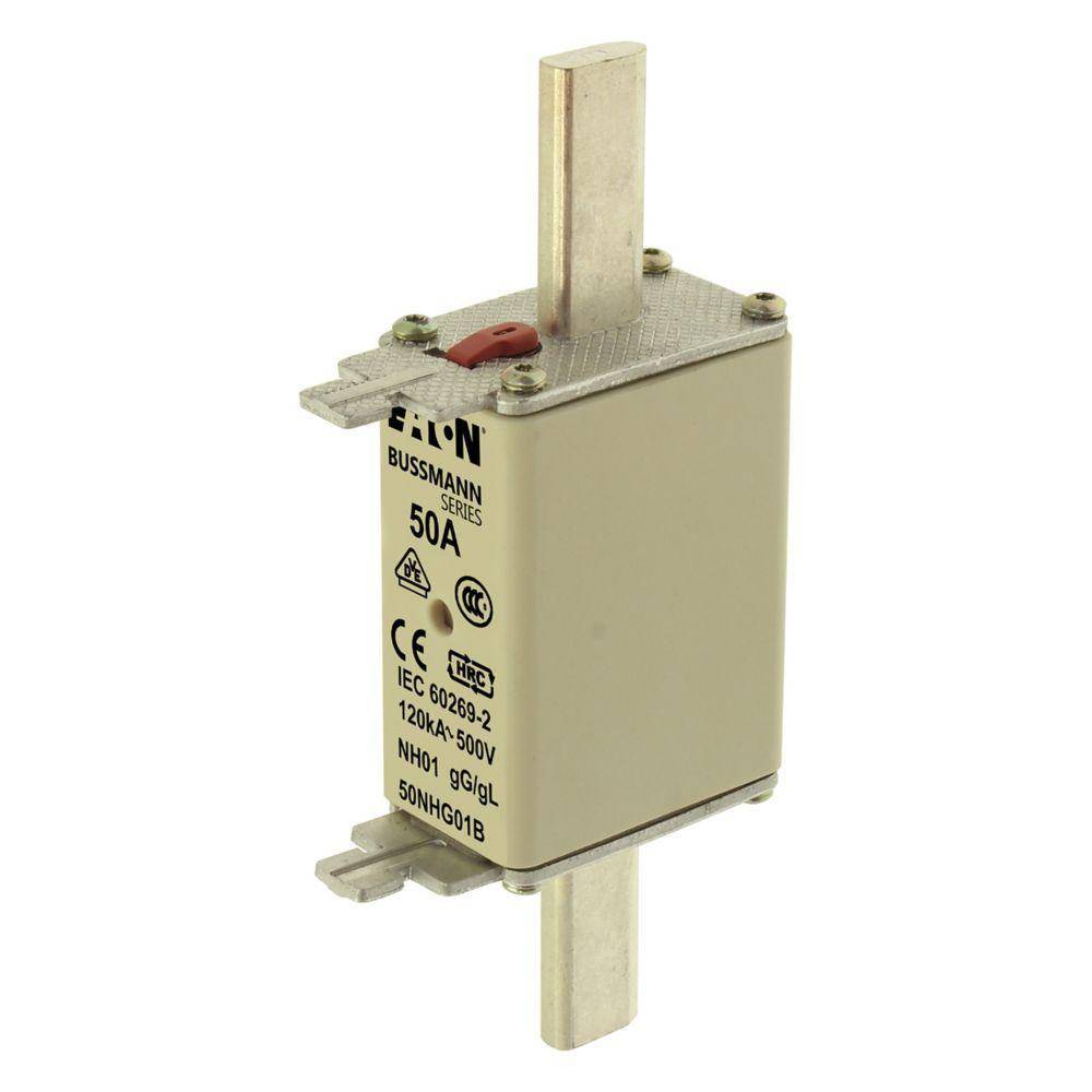 Edison 50NHG01B Fuse Link With Metal Gripping Lug, 500 VAC, 50 A