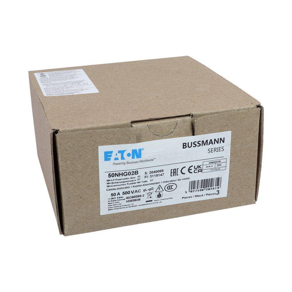 Edison 50NHG02B Fuse Link With Metal Gripping Lug, 500 VAC, 50 A