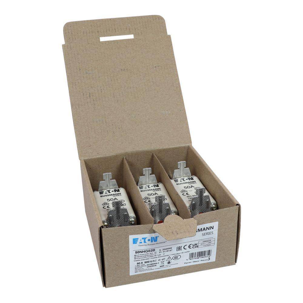 Edison 50NHG02B Fuse Link With Metal Gripping Lug, 500 VAC, 50 A