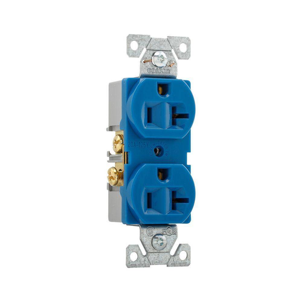 EATON Arrow Hart® 5362BL 5362 Duplex Grounding Straight Blade Receptacle, 125 VAC, 20 A, 2 Poles, 3 Wires, Blue