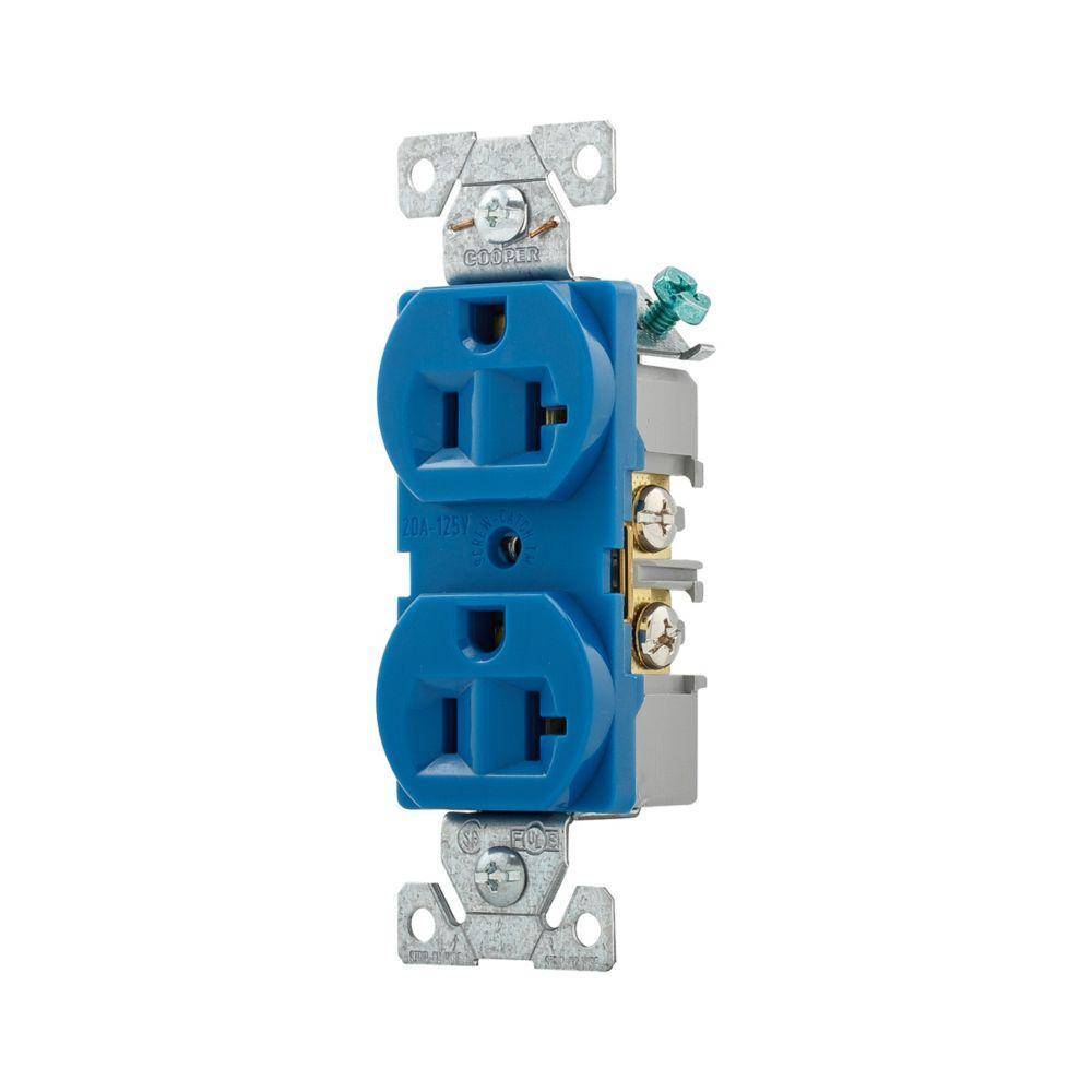 EATON Arrow Hart® 5362BL 5362 Duplex Grounding Straight Blade Receptacle, 125 VAC, 20 A, 2 Poles, 3 Wires, Blue
