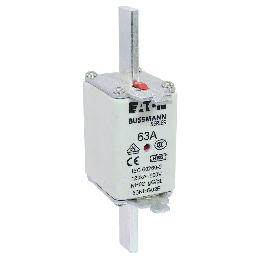 Edison 63NHG02B Fuse Link With Metal Gripping Lug, 500 VAC, 63 A
