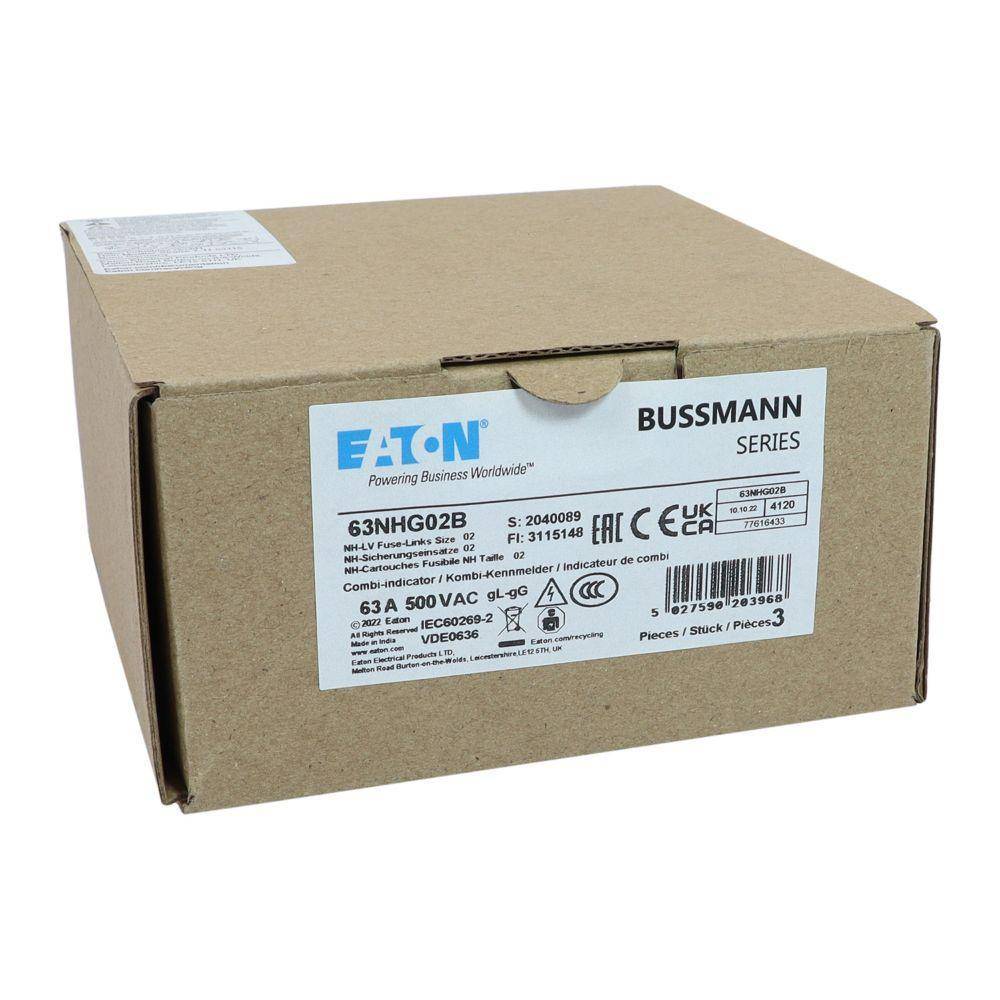 Edison 63NHG02B Fuse Link With Metal Gripping Lug, 500 VAC, 63 A