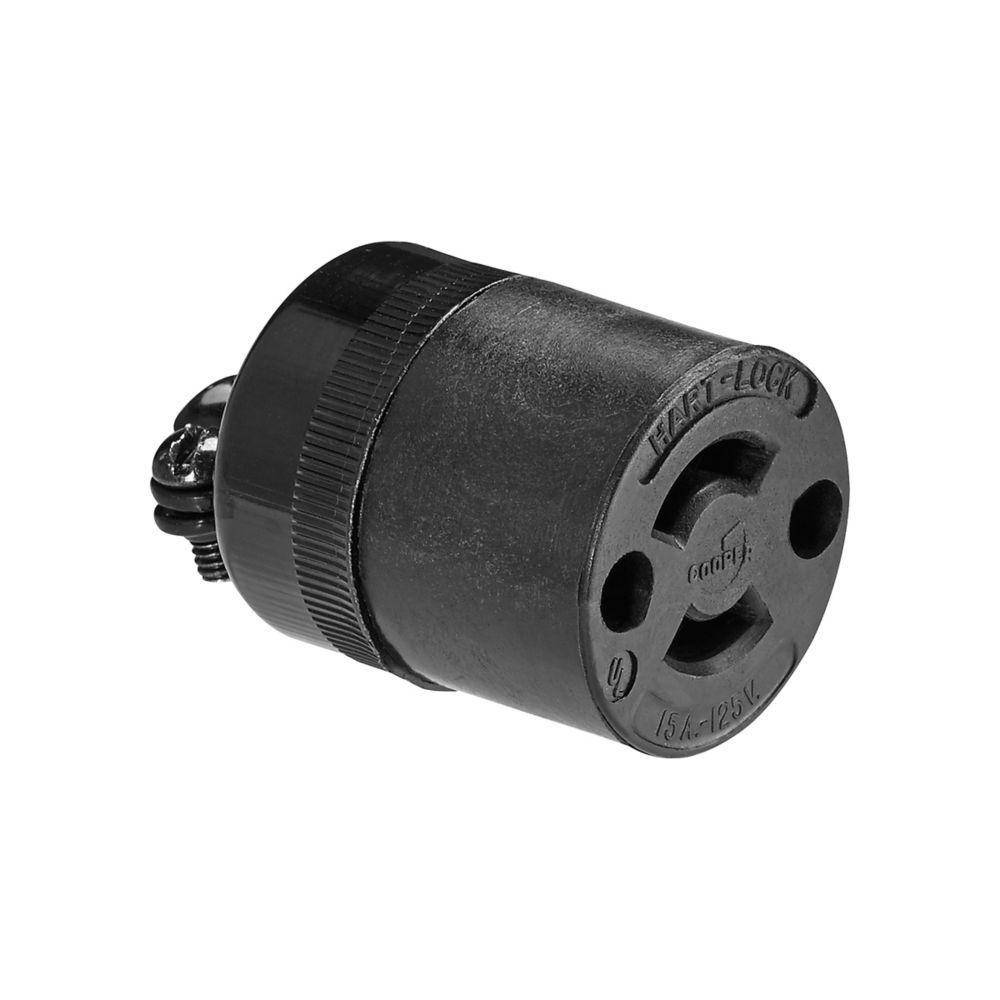 EATON Arrow Hart™ Hart-Lock® Eaton Wiring Devices 7464N Midget Locking Connector, 125 VAC, 15 A, 2 Poles, 2 Wires, Black