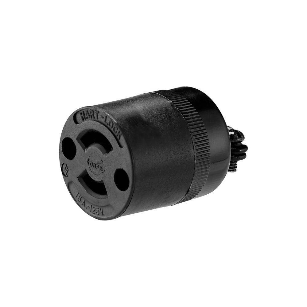 EATON Arrow Hart™ Hart-Lock® Eaton Wiring Devices 7464N Midget Locking Connector, 125 VAC, 15 A, 2 Poles, 2 Wires, Black