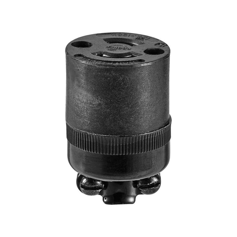 EATON Arrow Hart™ Hart-Lock® Eaton Wiring Devices 7464N Midget Locking Connector, 125 VAC, 15 A, 2 Poles, 2 Wires, Black