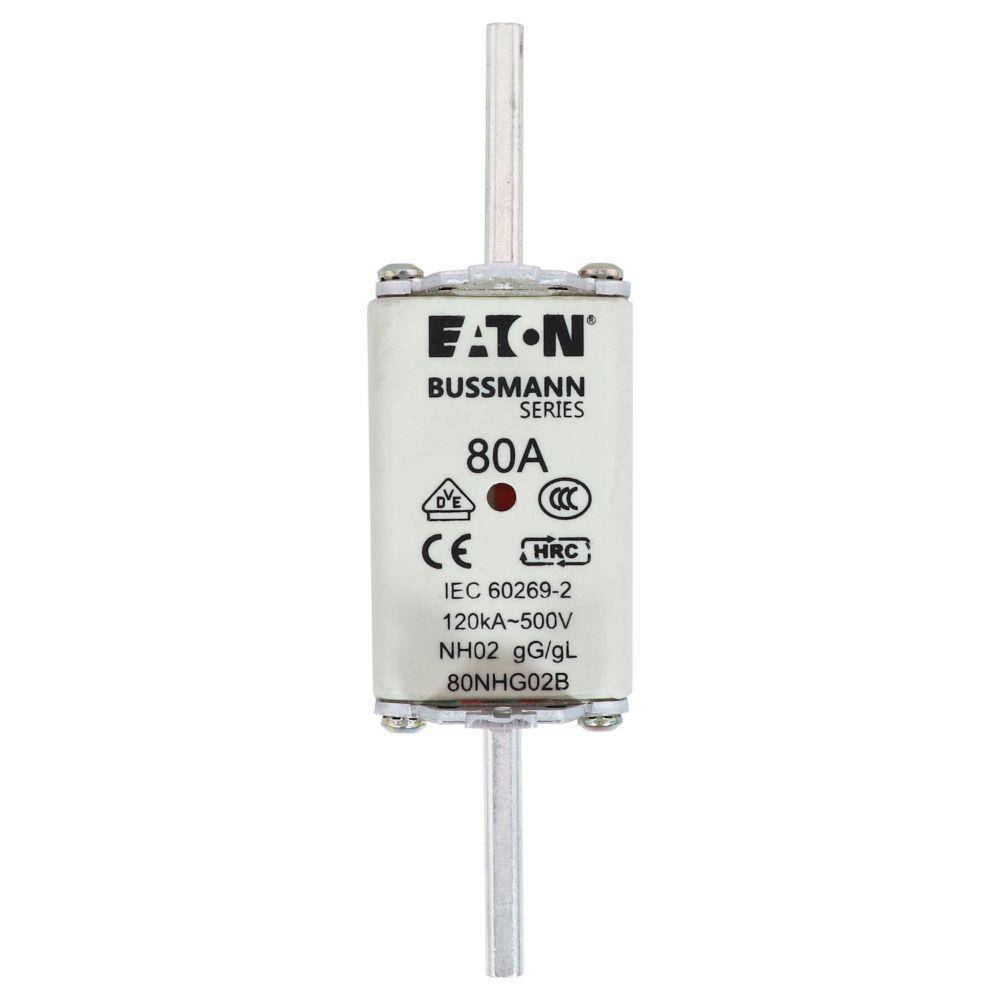 Edison 80NHG02B Fuse Link With Metal Gripping Lug, 500 VAC, 80 A