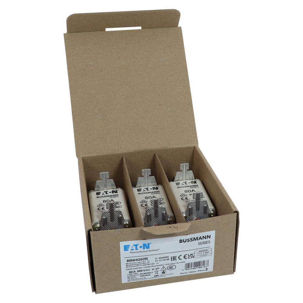 Edison 80NHG02B Fuse Link With Metal Gripping Lug, 500 VAC, 80 A