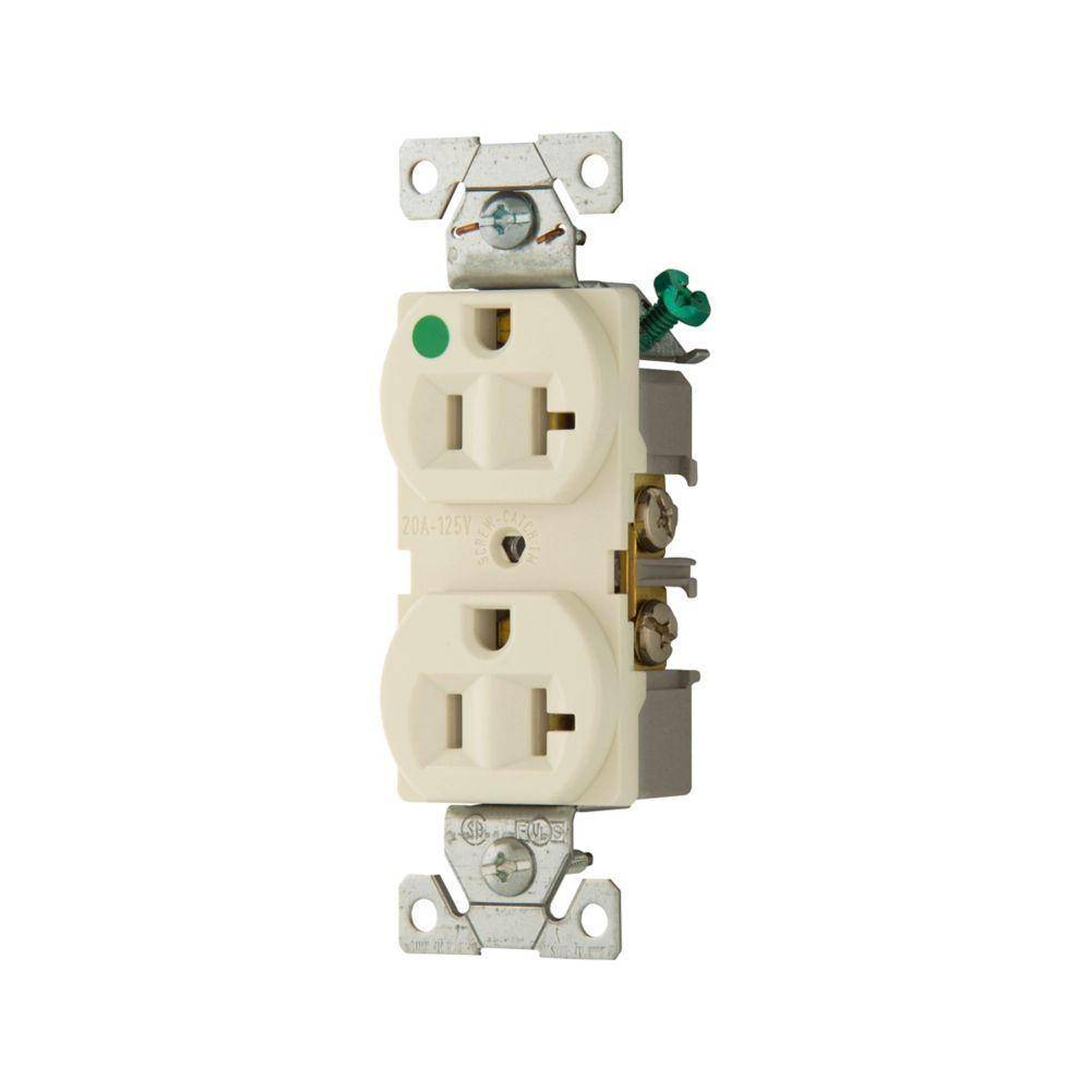 EATON Arrow Hart® 8300LA 8300 Duplex Grounding Straight Blade Receptacle, 125 VAC, 20 A, 2 Poles, 3 Wires, Light Almond