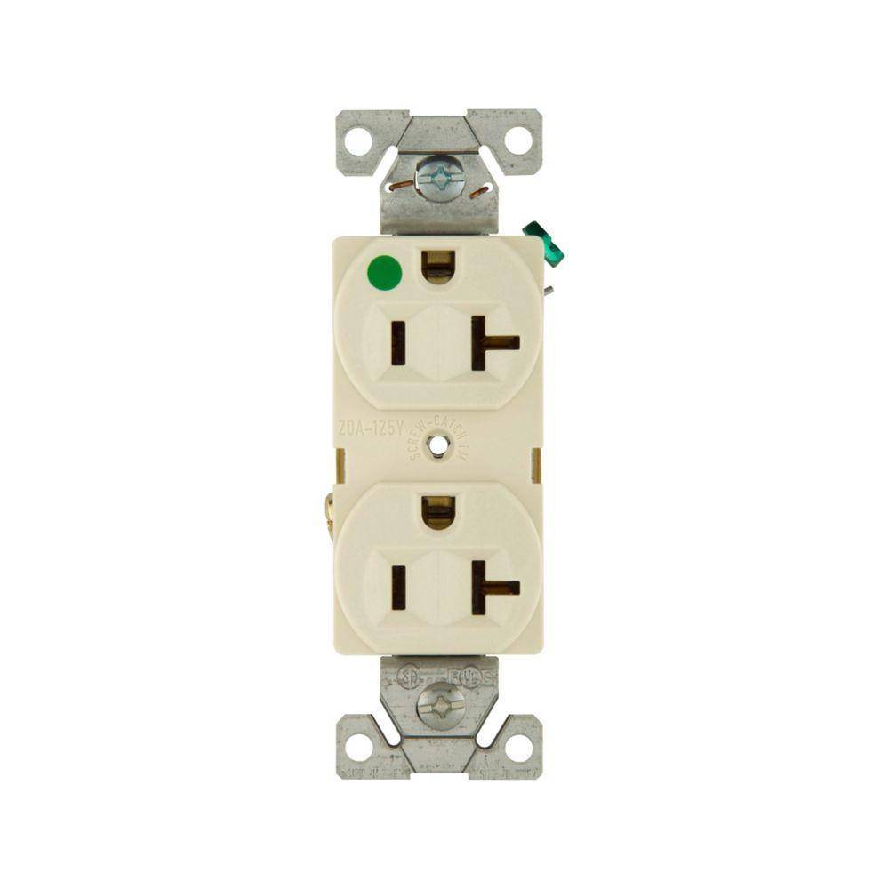 EATON Arrow Hart® 8300LA 8300 Duplex Grounding Straight Blade Receptacle, 125 VAC, 20 A, 2 Poles, 3 Wires, Light Almond