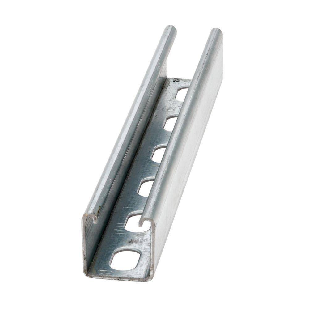 B-Line B22SH-120GLV Slotted Single Metal Framing Channel, 10 ft L 1-5/8 in W 1-5/8 in D 12 ga THK, ASTM A653 Cold Formed Low Carbon Steel, Pre-Galvanized, Import