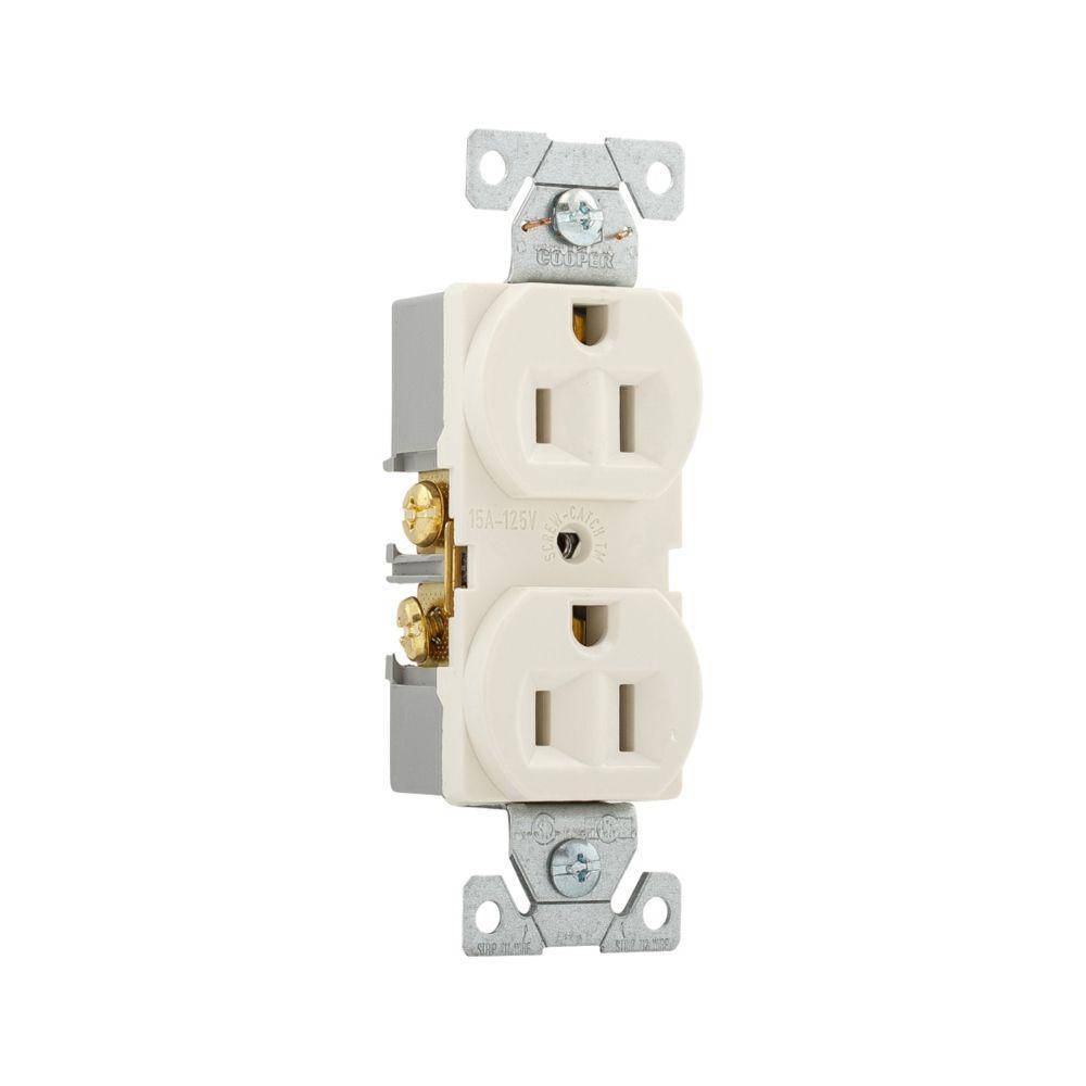 Eaton Wiring Devices Arrow Hart® Cooper Wiring Devices BR15LA Auto Grounding Duplex Straight Blade Receptacle, 125 VAC, 15 A, 2 Poles, 3 Wires, Light Almond