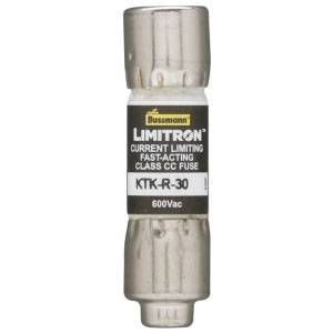 Bussmann Limitron™ KTK-R-2-1/2 Current Limiting Fast Acting Fuse, 2.5 A, 600 V, 200 kAIC Interrupt, CC Class, Cylindrical Body