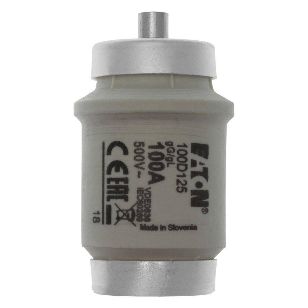 Bussmann 100D125Q Type D Size DIV Diazed Low Voltage Fast Acting Fuse, 100 A, 500 V, 50 kA Interrupt, Class: gR, Round Body
