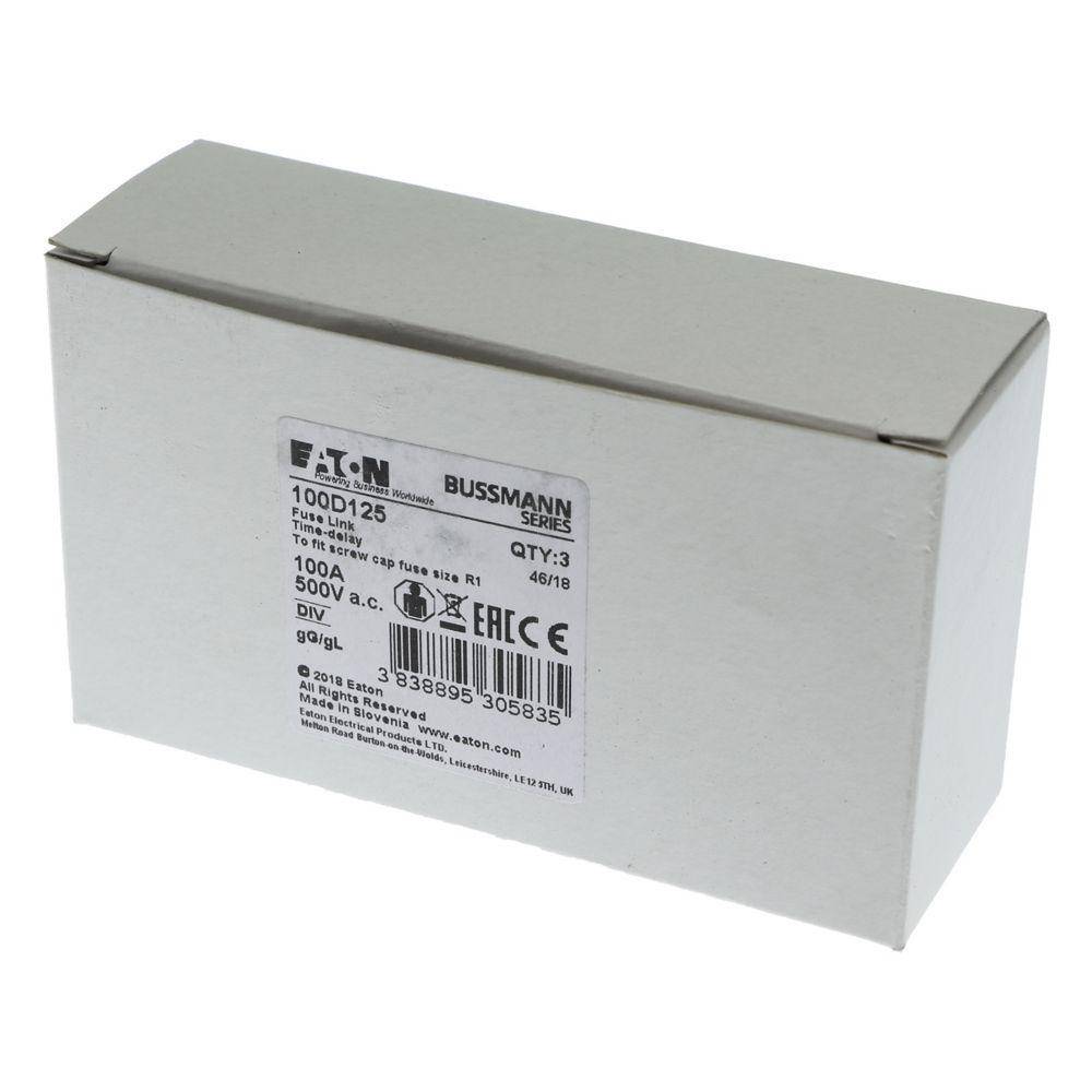 Edison 100D125 Type D Diazed Low Voltage Time Delay Time-Delay Fuse Link, 100 A, 500 VAC, Class: gG/gL, Round Body