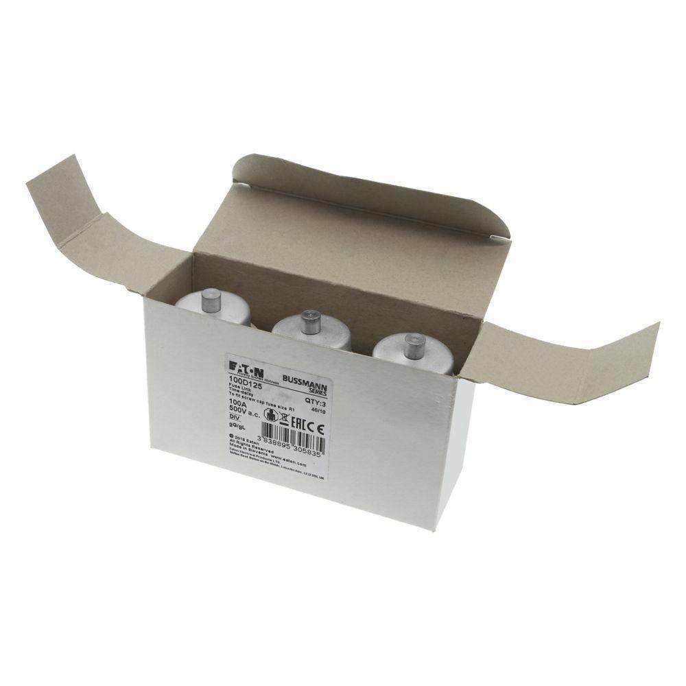 Edison 100D125 Type D Diazed Low Voltage Time Delay Time-Delay Fuse Link, 100 A, 500 VAC, Class: gG/gL, Round Body