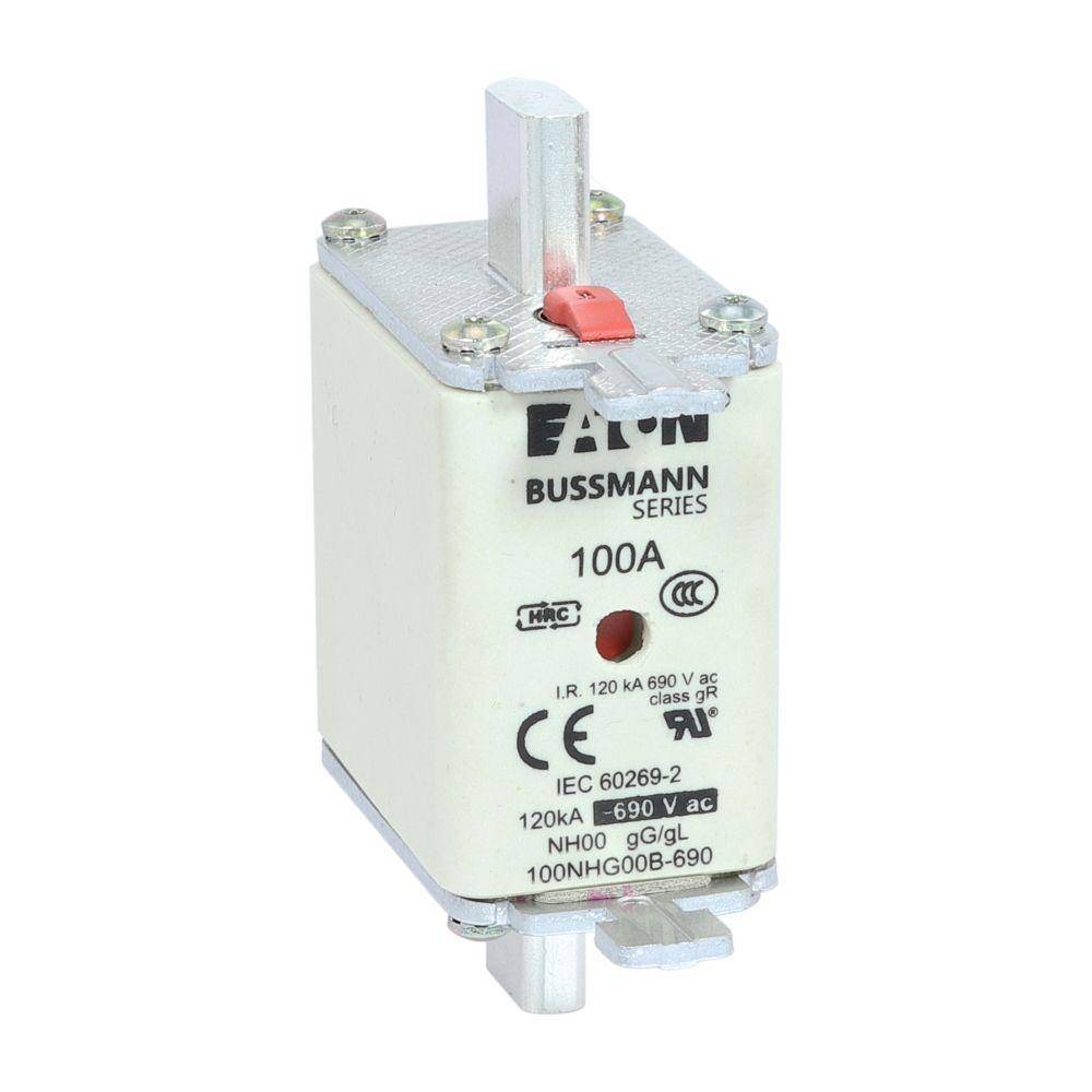 Bussmann 100NHG00B-690 Size 00 Dual Indicator Low Voltage NH Fuse Link, 690 V, 100 A, For Use With Class C gG/gL Fuse, Ceramic