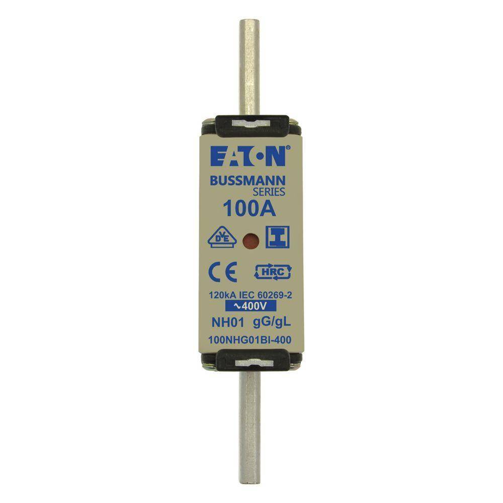Bussmann 100NHG01BI-400 Size 01 Dual Indicator Low Voltage NH Fuse Link, 400 V, 100 A, For Use With Class C/gG/gL Fuse, Ceramic