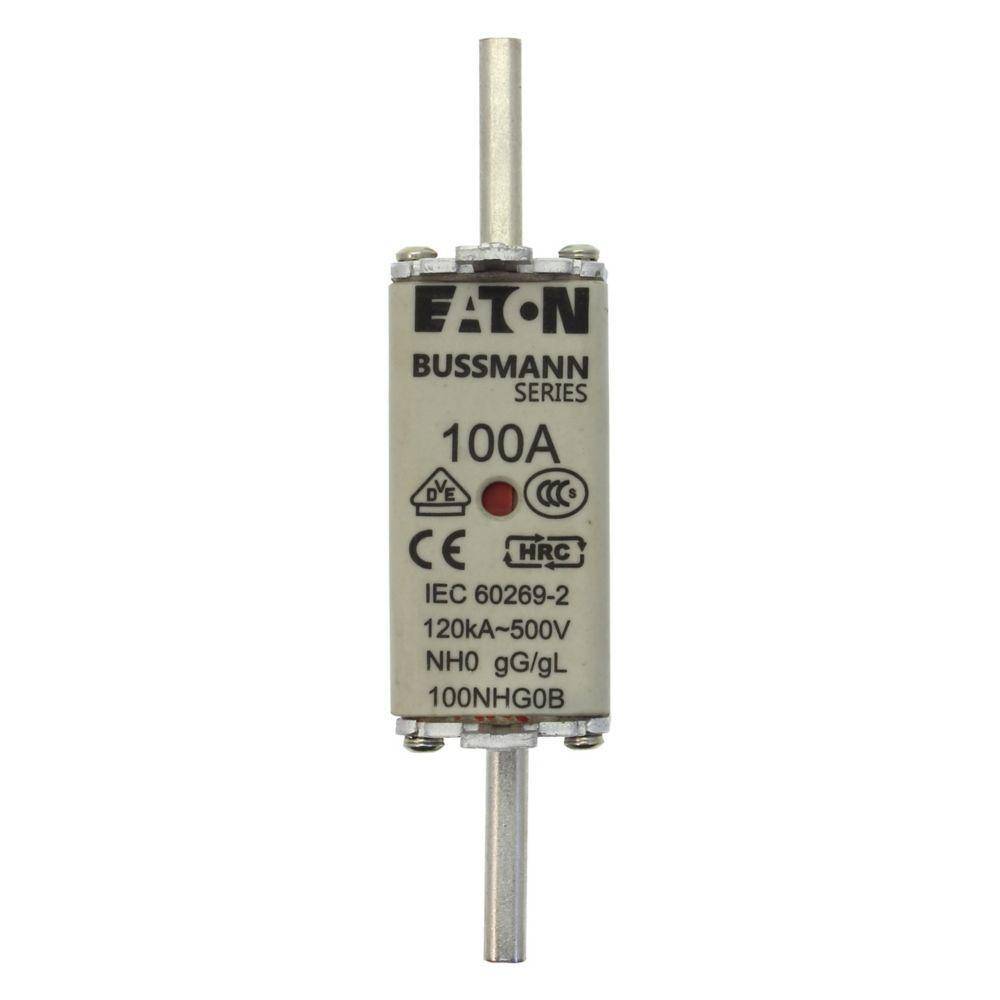 Bussmann 100NHG0B Size 0 Dual Indicator Low Voltage NH Fuse Link, 500 V, 100 A, For Use With Class C gG/gL Fuse, Ceramic
