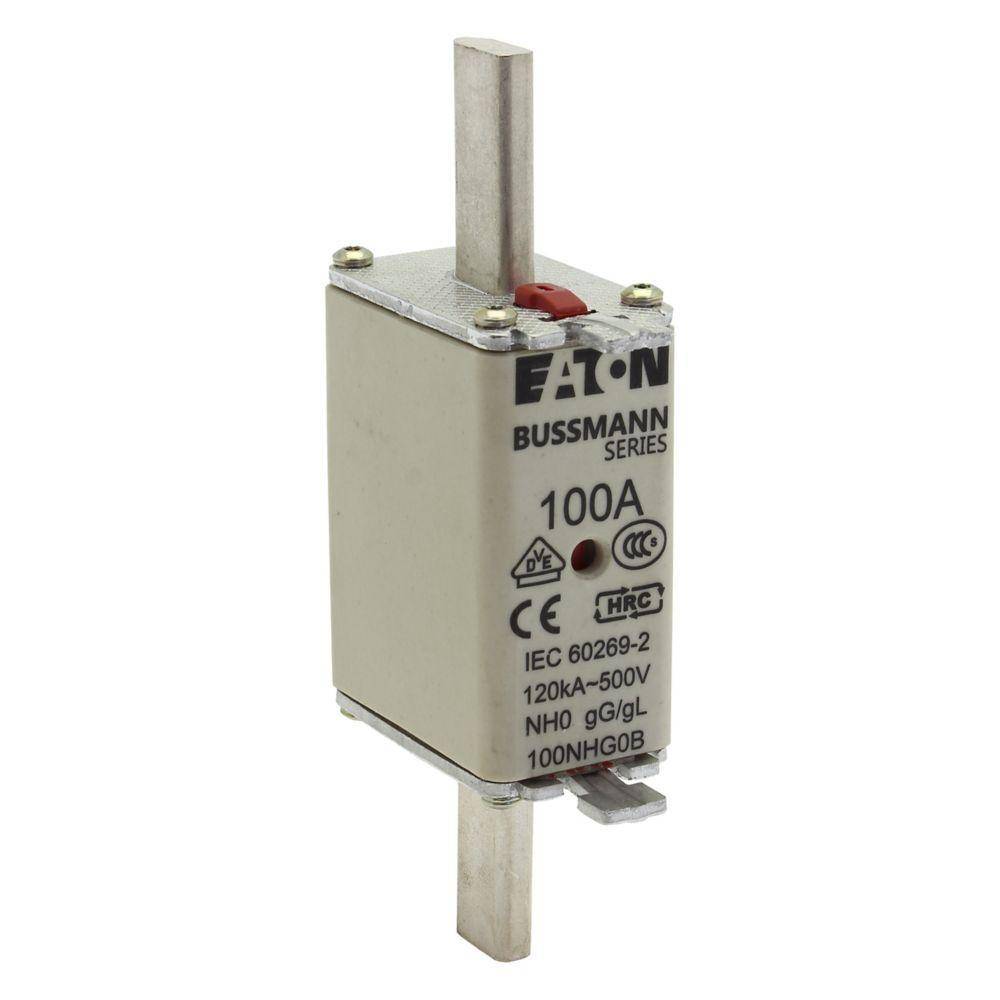 Bussmann 100NHG0B Size 0 Dual Indicator Low Voltage NH Fuse Link, 500 V, 100 A, For Use With Class C gG/gL Fuse, Ceramic