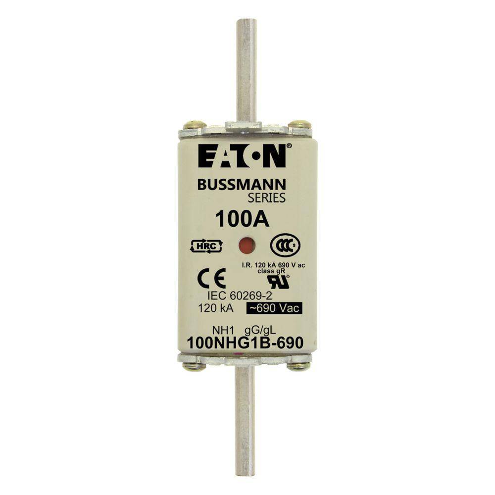 Bussmann 100NHG1B-690 Size 1 Dual Indicator Low Voltage NH Fuse Link, 690 V, 100 A, For Use With Class C gG/gL Fuse, Ceramic