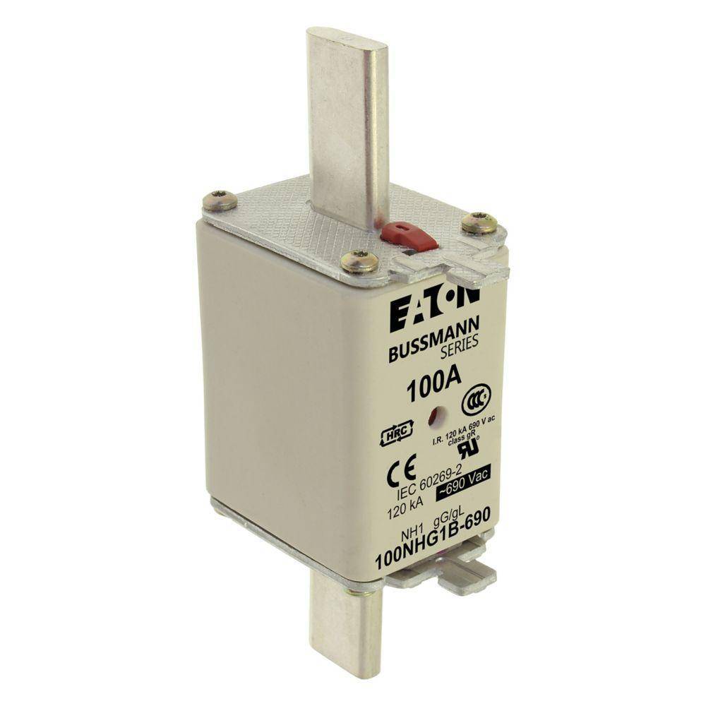 Bussmann 100NHG1B-690 Size 1 Dual Indicator Low Voltage NH Fuse Link, 690 V, 100 A, For Use With Class C gG/gL Fuse, Ceramic