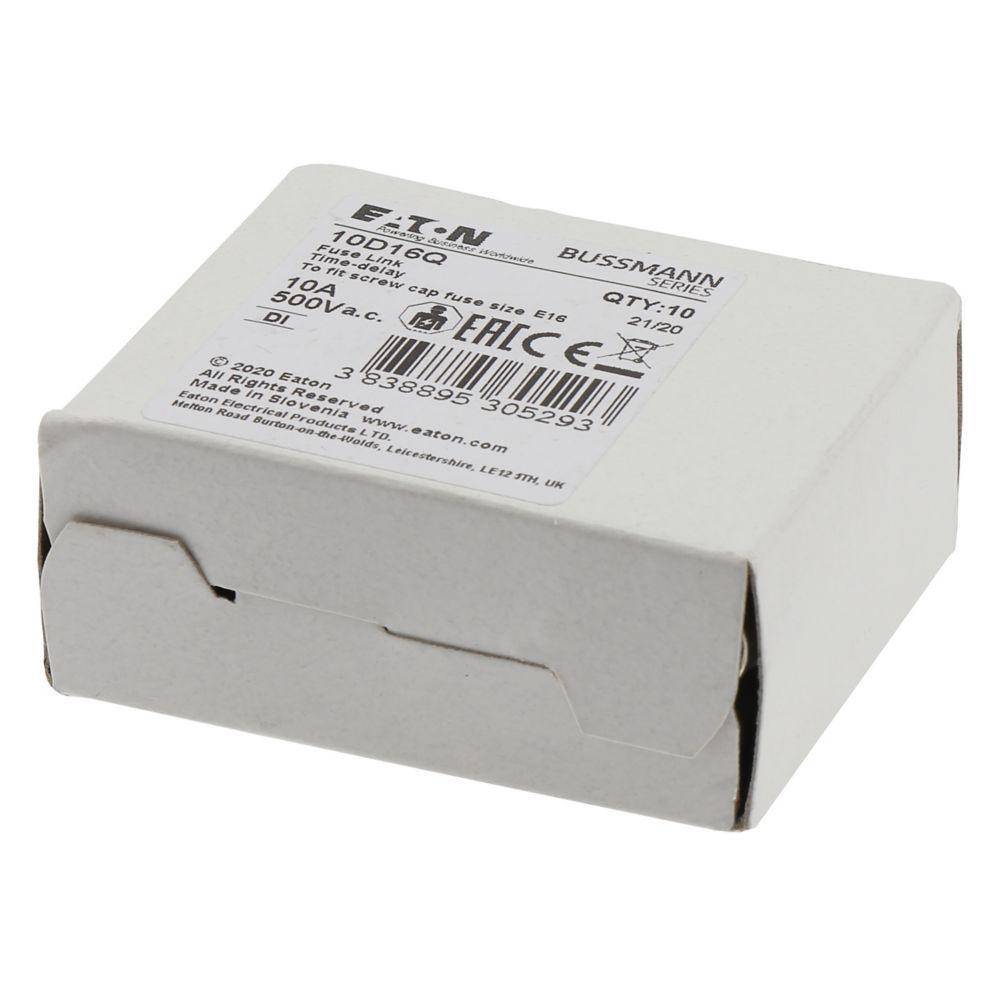 Edison 10D16Q Diazed Fast-Acting Fuse, 10 A, 500 VAC, 50 kA Interrupt, Class: gG
