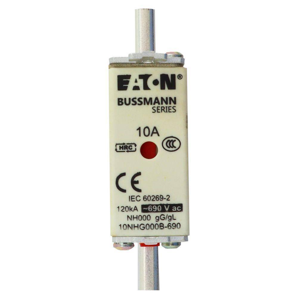 Bussmann 10NHG000B-690 Size 000 Dual Indicator Low Voltage NH Fuse Link, 690 V, 10 A, For Use With Class C gG/gL Fuse, Ceramic