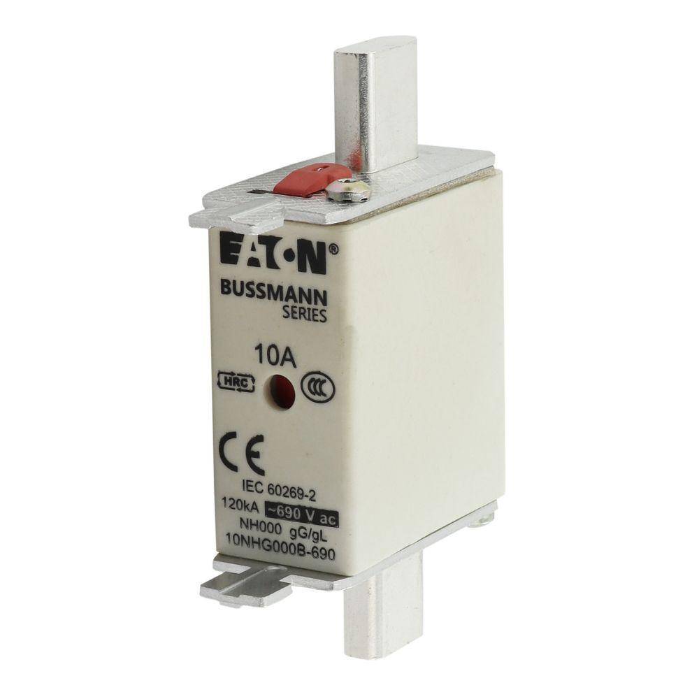 Bussmann 10NHG000B-690 Size 000 Dual Indicator Low Voltage NH Fuse Link, 690 V, 10 A, For Use With Class C gG/gL Fuse, Ceramic