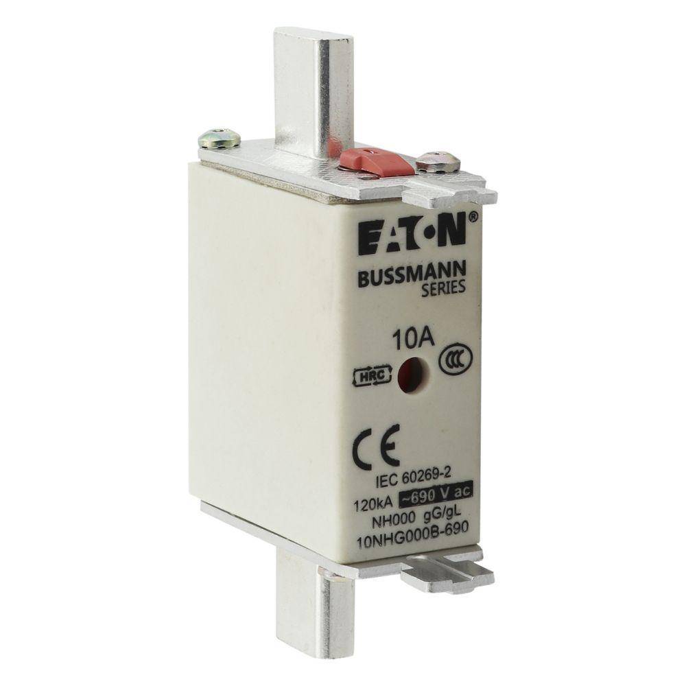 Bussmann 10NHG000B-690 Size 000 Dual Indicator Low Voltage NH Fuse Link, 690 V, 10 A, For Use With Class C gG/gL Fuse, Ceramic