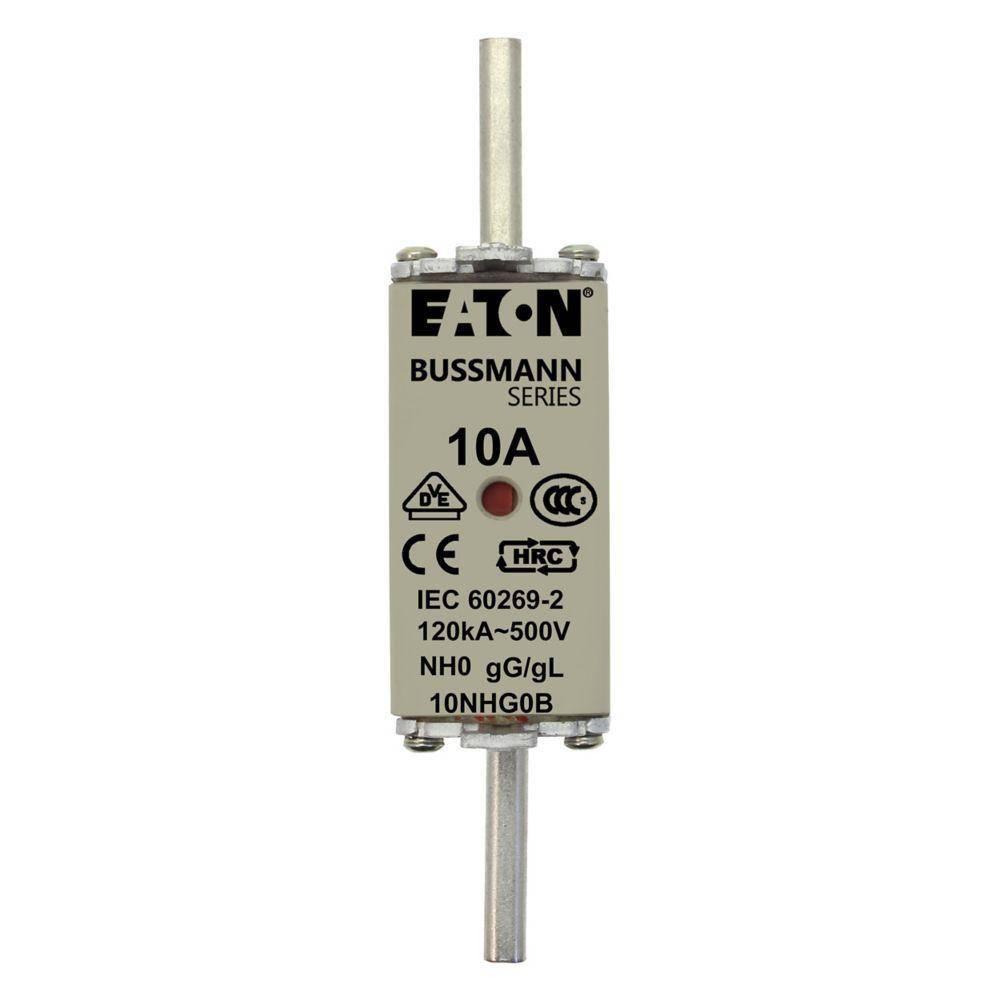 Bussmann 10NHG0B Size 0 Dual Indicator Low Voltage NH Fuse Link, 500 V, 10 A, For Use With Class C/gG/gL Fuse, Ceramic