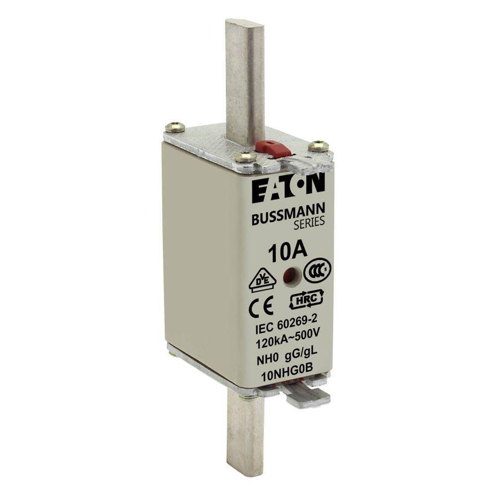 Bussmann 10NHG0B Size 0 Dual Indicator Low Voltage NH Fuse Link, 500 V, 10 A, For Use With Class C/gG/gL Fuse, Ceramic
