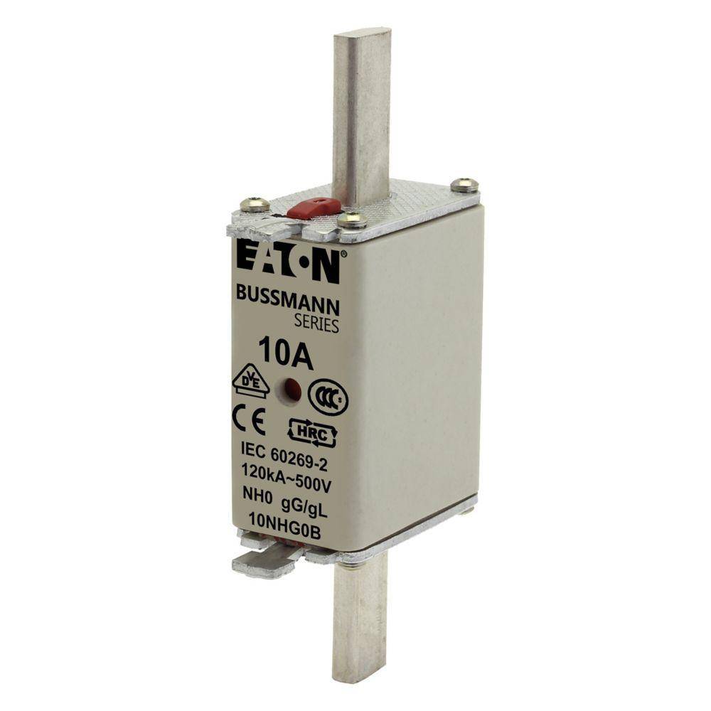 Bussmann 10NHG0B Size 0 Dual Indicator Low Voltage NH Fuse Link, 500 V, 10 A, For Use With Class C/gG/gL Fuse, Ceramic