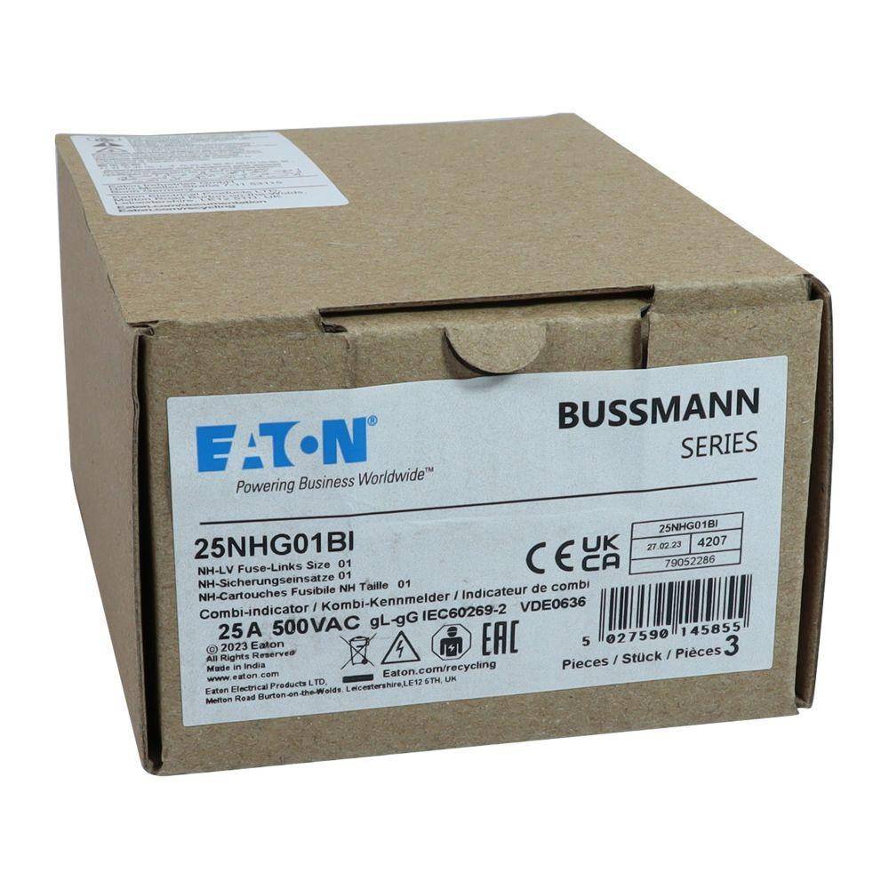 Bussmann 125NHG01BI Size 01 Dual Indicator Low Voltage NH Fuse Link, 500 V, 125 A, For Use With Class C/gG/gL Fuse, Ceramic
