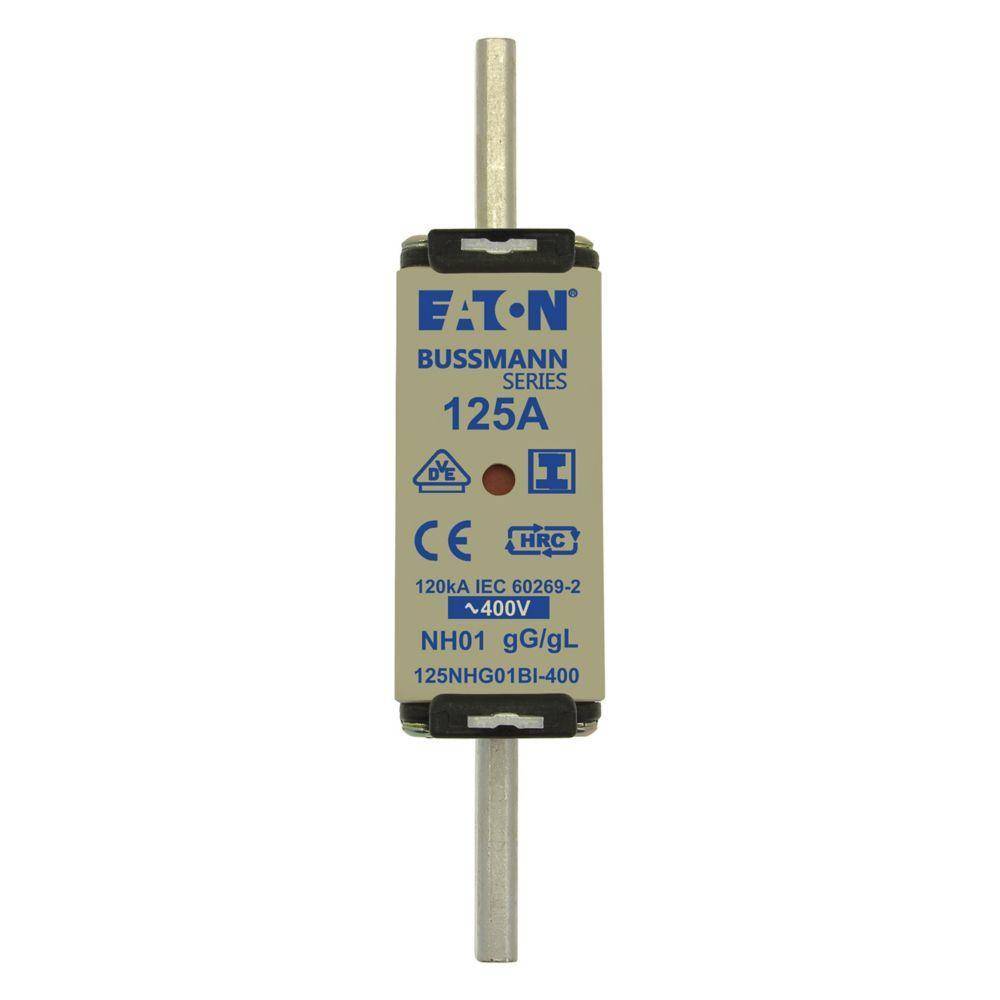 Bussmann 125NHG01BI-400 Size 01 Dual Indicator Low Voltage NH Fuse Link, 400 V, 125 A, For Use With Class C/gG/gL Fuse, Ceramic