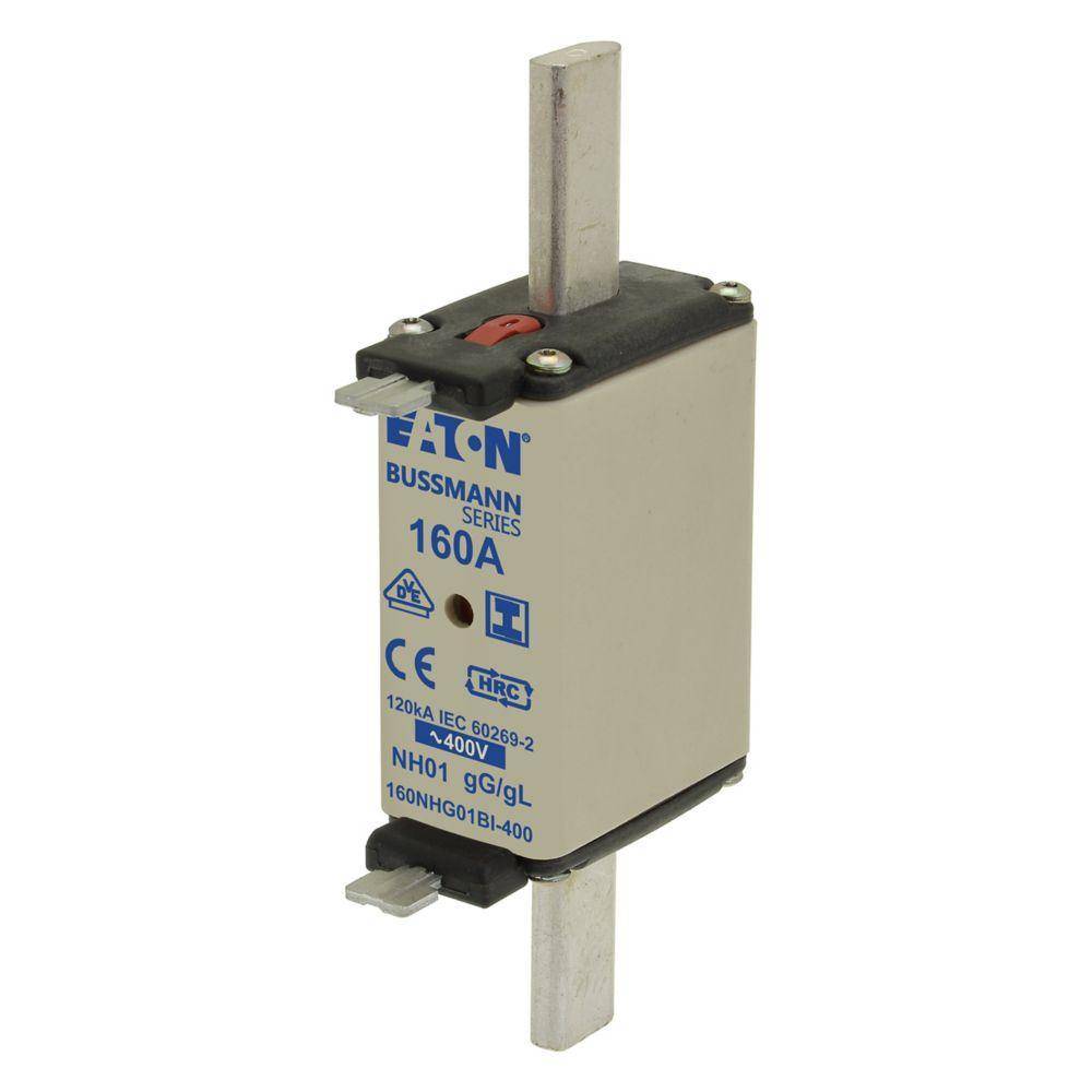 Bussmann 100NHG01BI-400 Size 01 Dual Indicator Low Voltage NH Fuse Link, 400 V, 100 A, For Use With Class C/gG/gL Fuse, Ceramic
