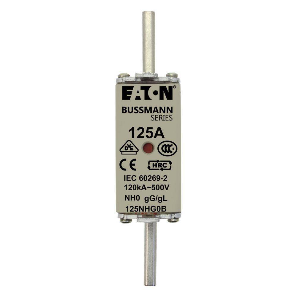 Bussmann 125NHG0B Size 0 Dual Indicator Low Voltage NH Fuse Link, 500 V, 125 A, For Use With Class C gG/gL Fuse, Ceramic